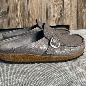 Gray Textured Birkenstock Loafers with Buckle